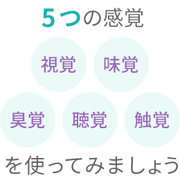 5つの感覚「視覚」「味覚」「臭覚」「聴覚」「触覚」を使ってみましょう